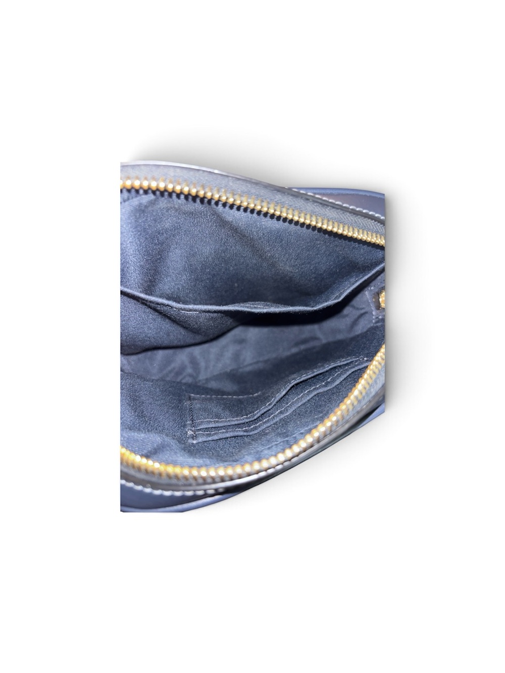 Coach mini Camera bag in yellow and blue stripes and a blue wristlet wallet. - Picture 7 of 7